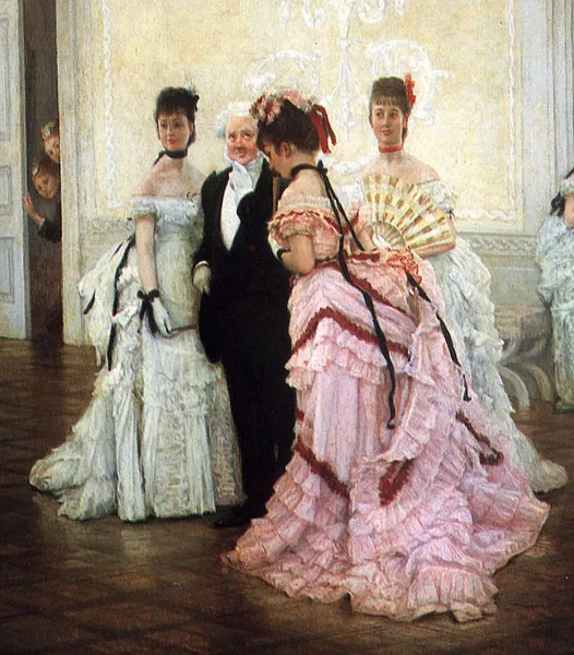 Detail of "Too Early" by James Jacques Tissot (1873).  Original in the Guildhall Art Gallery, London.