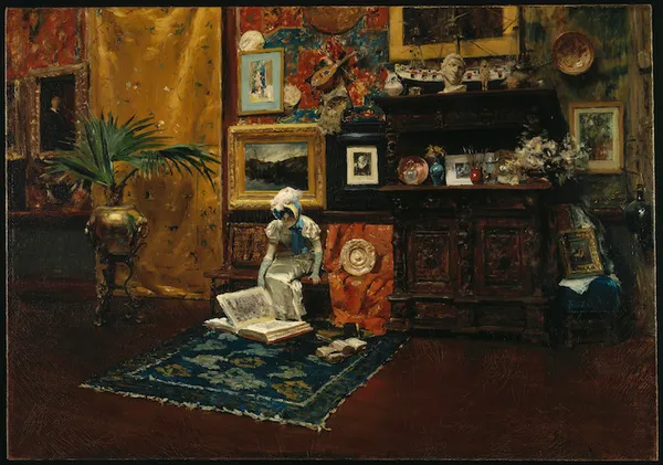 William Merritt Chase: Studio Interior (circa 1882); oil on canvas71.2 × 101.9 cm (28 × 40.1 in); Brooklyn Museum