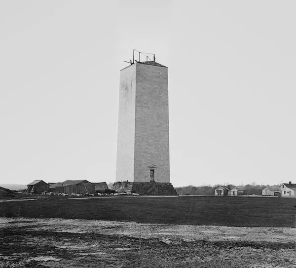 The partially completed monument, photographed by Mathew Brady; circa 1860.
