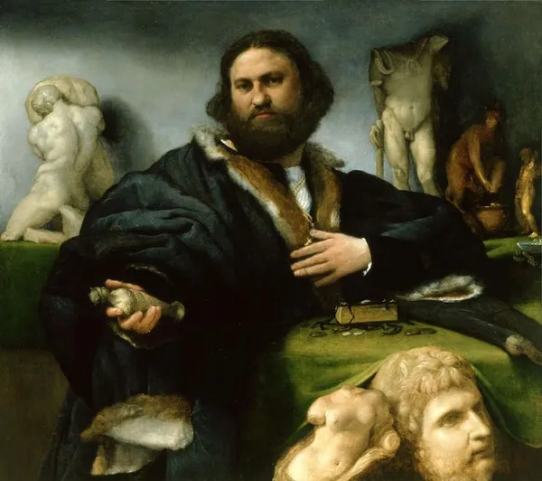Lorenzo Lotto: Portrait of Andrea Odoni (1527) Oil on canvas; 104 cm × 116.6 cm (41 in × 45.9 in); Royal Collection, London