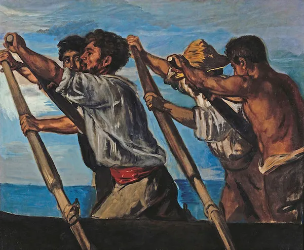 Hans von Marées: The Rowers (1873); oil on canvas 136 cm (53.5 ″) x 1,665 cm (18.2 yd)' Alte Nationalgalerie, Berlin.
