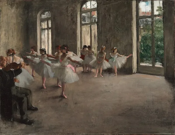 Edgar Degas: Ballettprobe (1873). Oil on canvas; 45.8 cm (18″) x Width: 61 cm (24″); Fogg Museum, Cambridge MA