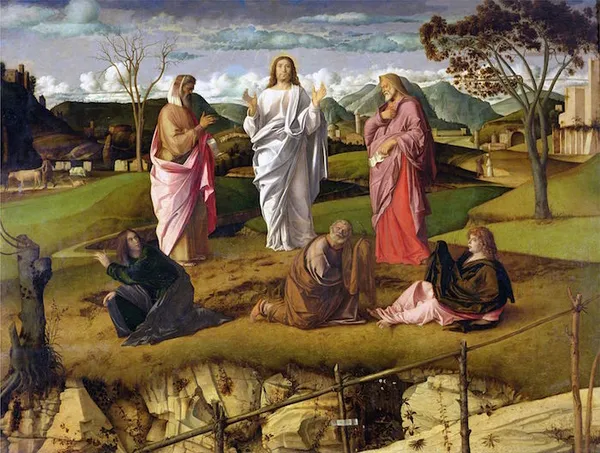 Giovanni Bellini: Transfiguration of Christ (c. 1480; Oil on panel, 116 cm × 154 cm [46 in × 61 in]; Museo di Capodimonte, Naples
