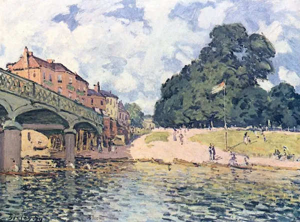 Alfred Sisley: Bridge at Hampton Court (1874) Oil on canvas. 45.5 x 61 cm (17 7/8 x 24 in.). Wallraf-Richartz-Museum & Fondation Corboud, Cologne, Germany