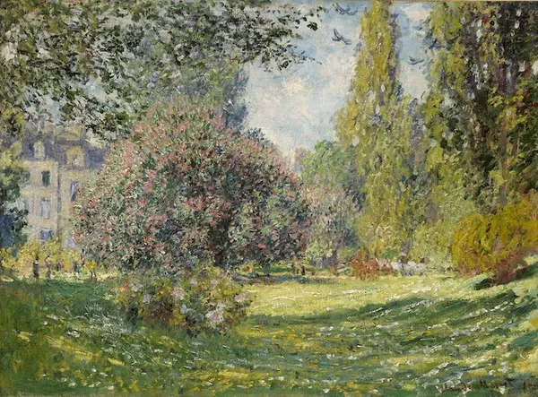 Claude Monet: Landscape: The Parc Monceau (1876), oil on canvas 59.7 cm (23.5 ″)x  82.6 cm (32.5 ″); Metropolitan Museum of Art