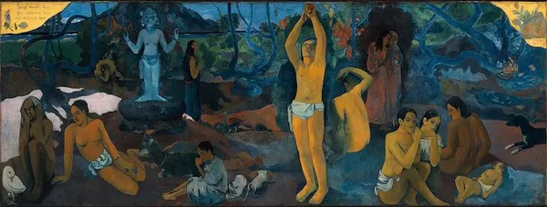 Paul Gauguin: Where Do We Come From? What Are We? Where Are We Going? (1897); oil on canvas 139.1 cm (54.7 ″); Width: 374.6 cm (12.2 ft); Museum of Fine Arts, Boston