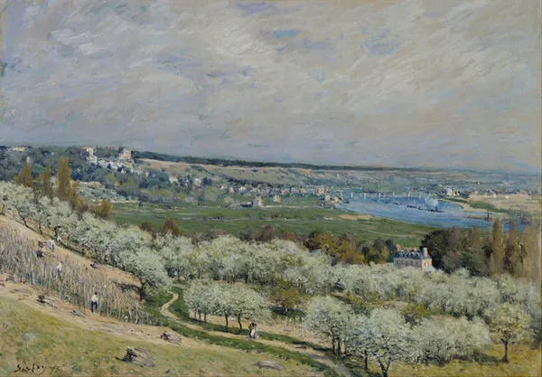 Alfred Sisley: The Terrace at Saint-Germain, Spring (1875). Oil on canvas; 73.60 mm (2.89″) x  99.60 mm (3.92″). Walters Art Museum