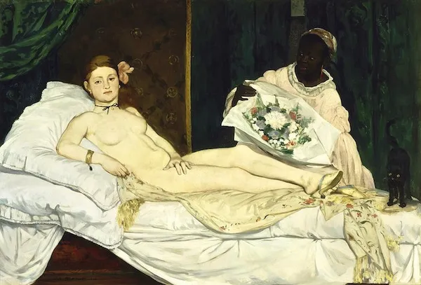 Édouard Manet: Olympia (1863) oil on canvas; 130 × 190 cm (51.2 × 74.8 in); Musée d'Orsay