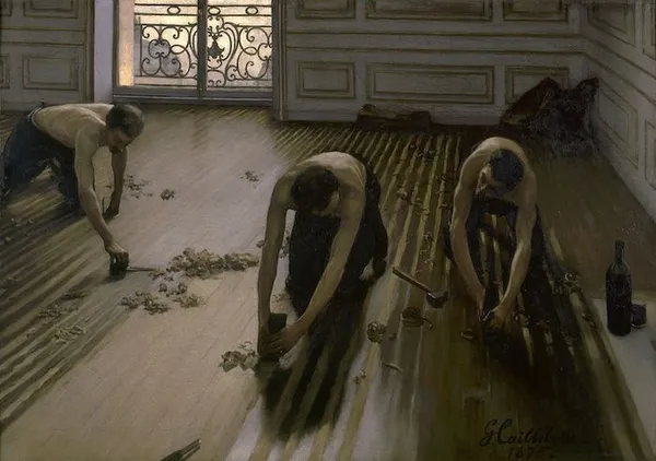 Gustave Caillebotte: The Parquet Planers(1875) oil on canvas; 102 x 146 cm, Musée d'Orsay, Paris, France