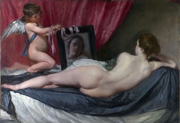 Diego Velázquez: Rokeby Venus (c. 1647–51) Oil on canvas 122 cm × 177 cm (48 in × 69.7 in) National Gallery, London