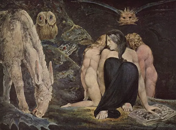 The Night of Enitharmon's Joy, 1795. Willam Blake's vision of Hecate, Greek goddess of black magic and the underworld