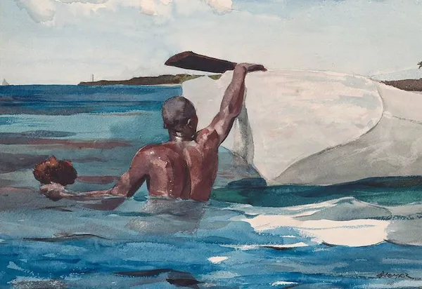 Winslow Homer: The Sponge Diver (1898–99); watercolor over pencil on paper 38.1 cm (15 ″) x 54.3 cm (21.3 ″); Museum of Fine Arts, Boston.