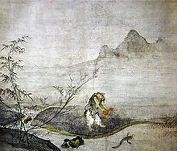 Josetsu: Catching cat-fish with a gourd (Hyōnen-zu) c. 1413. (Myōshin-ji temple, Taizō-in (Kyoto, Japan))