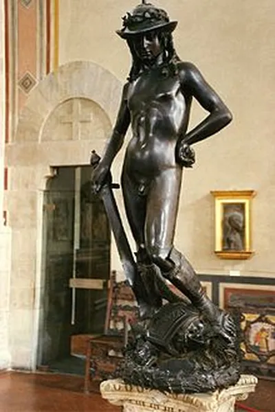  The bronze David created by Donatello between 1430 and 1432. It is currently located in the Bargello Palace and Museum. (Photo taken 23 December 2007, by Patrick A. Rodgers)