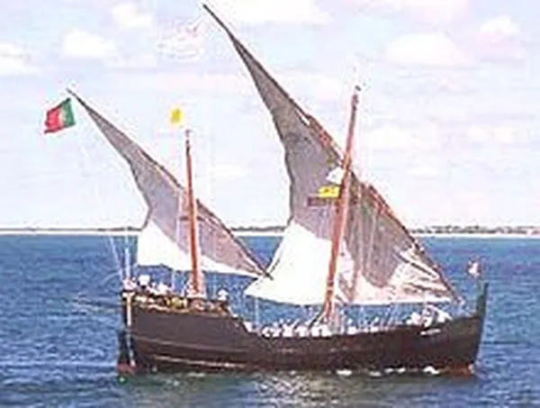 A lateen-rigged caravel, Caravela Latina (photo taken by Brazillian Navy, January 2006)