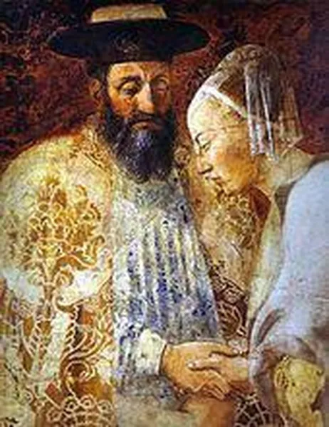 Legend of the True Cross - the Queen of Sheba meeting with King Solomon