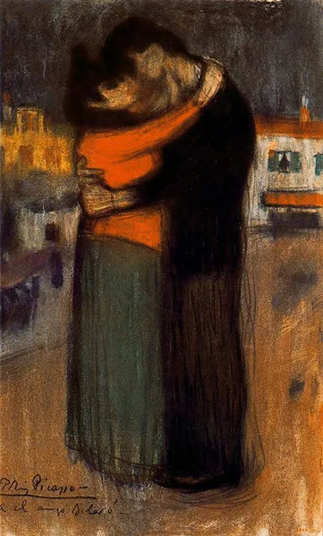 Pablo Picasso: Lovers of the street 1900 59x35 cm pastel/paper Museu Picasso, Barcelona, Spain
