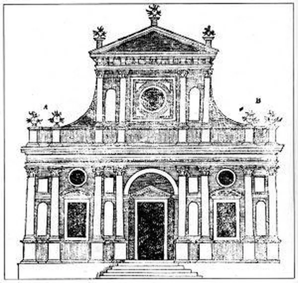 Serlio's model of church façade of 1537 crystallized a format that lasted into the 18th century.