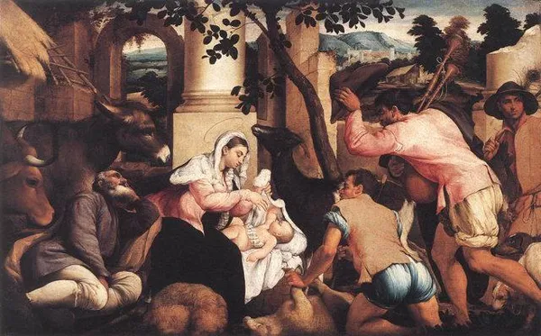 Jacopo Bassno: Adoration of the Shepherds (1544-45)Oil on canvas, 139,5 x 219 cmRoyal Collection, Windsor