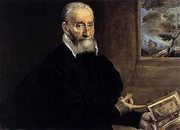 El Greco: Portrait of Giorgio Giulio Clovio, pointing to his Farnese Hours (c. 1573)