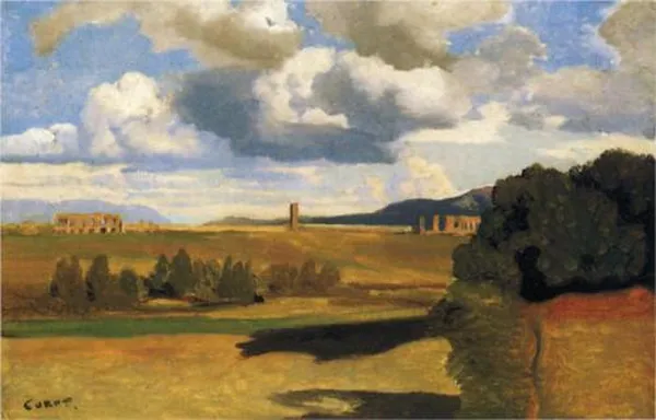 Camille Corot: The Roman Campagna with the Claudian Aqueduct (826- 1828) oil on paper, 21.6 x 33 cm;  National Gallery, London, UK 