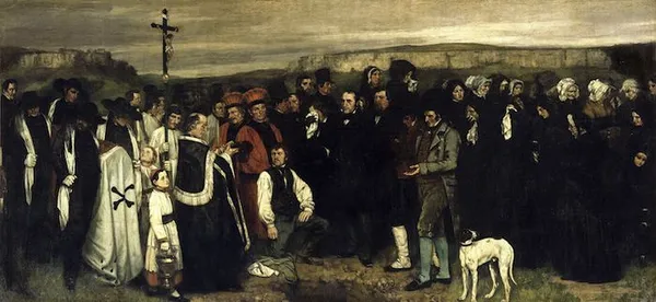 Gustave Courbet: A Burial at Ornans (1849-50); oil on canvas; 315 cm (10.3 ft) x 668 cm (21.9 ft); Musée d'Orsay
