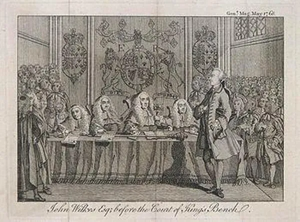 John Wilkes Esq; before the Court of King's Bench, engraving from The Gentleman's Magazine for May 1768, via Grosvenor Prints