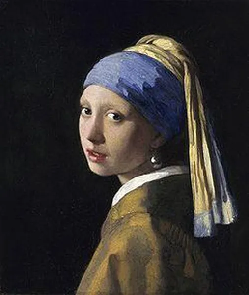 Johannes Vermeer: Girl With a Pearl Earring, Oil on canvas, 44.5 cm × 39 cm (17.5 in × 15 in), Mauritshuis, The Hague