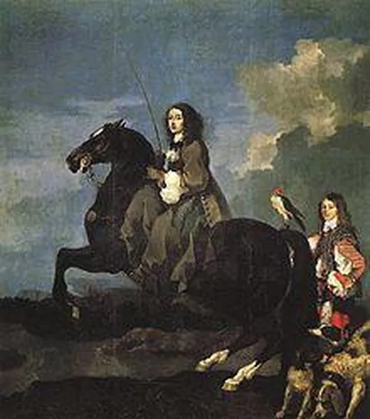 Sébastien Bourdon, Christina of Sweden, 1653. This painting was given by Don Antonio Pimentel de Prado to Philip IV of Spain and is now in the Museo del Prado 