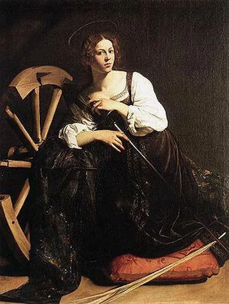 Caravaggio: Saint Catherine of Alexandria (c. 1598) Oil on canvas, 173 cm × 133 cm (68 in × 52 in) Thyssen-Bornemisza Collection, Madrid