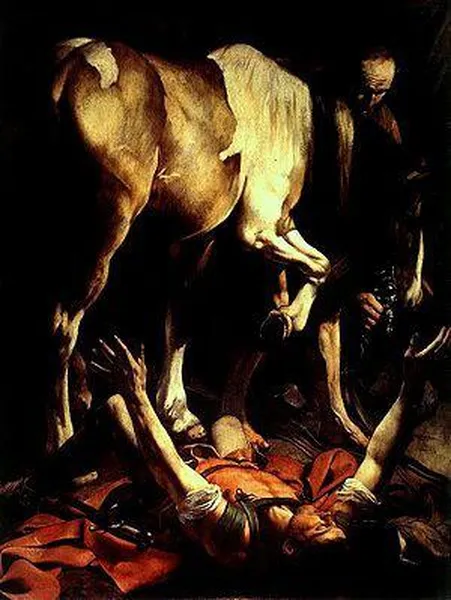 Caravaggio: Conversion on the Way to Damascus (1601) Oil on canvas, 230 cm × 175 cm (91 in × 69 in), Santa Maria del Popolo, Rome