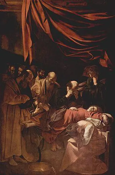 Caravaggio: Death of the Virgin (1604-1606) Oil on canvas, 369 cm × 245 cm (145 in × 96 in), Louvre, Paris