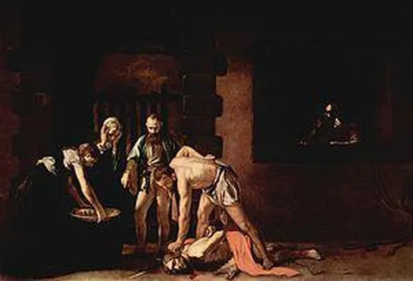 Caravaggio: The Beheading of Saint John the Baptist (1608)  Oil on canvas, 361 cm × 520 cm (142 in × 200 in), St. John's Co-Cathedral, Valletta