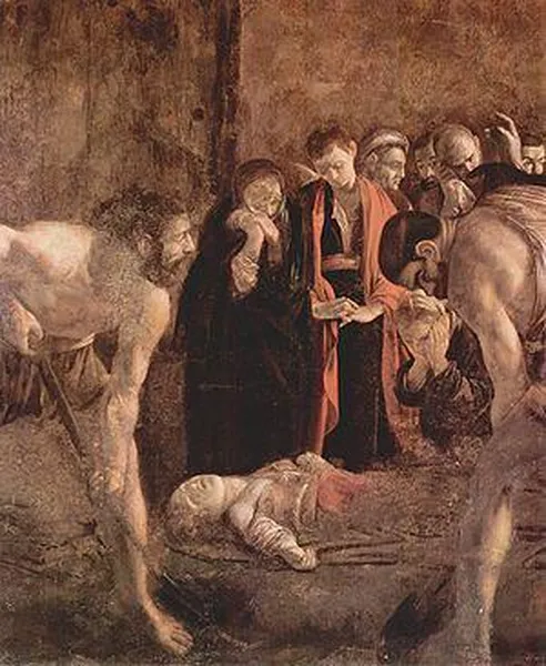 Caravaggio: Burial of Saint Lucy (1608) Oil on canvas, 408 cm × 300 cm (161 in × 120 in) Museo Bellamo, Syracuse