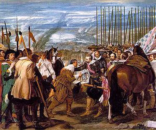 Diego Velázquez: The Surrender of Breda(1634–5), Oil on canvas,  307 cm × 367 cm (121 in × 144 in), Museo del Prado, Madrid, Spain