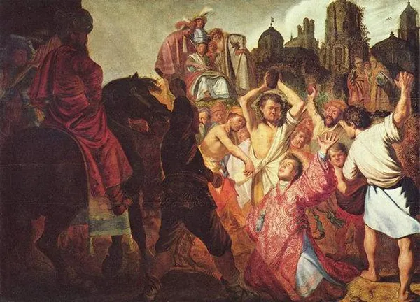 Rembrandt: The Stoning of Saint Stephen (1625) Oil on canvas. Musée des Beaux-Arts de Lyon, Lyon.