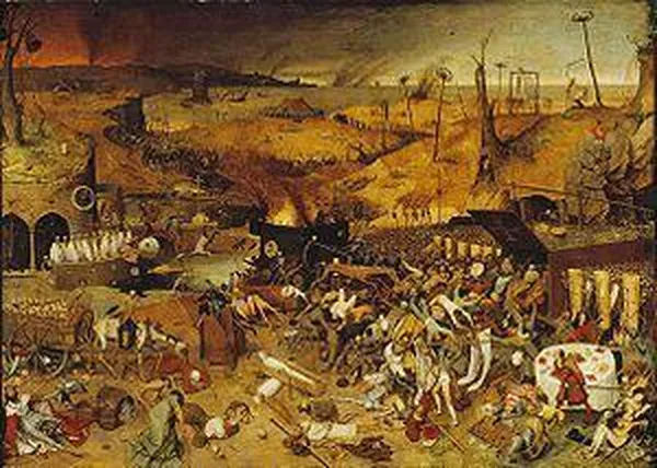 Pieter Brueghel the Elder, The Triumph of Death (c.1562) (oil on panel) 117 x 162 cm (46 x 63.8 in).Museo del Prado, Madrid.  
