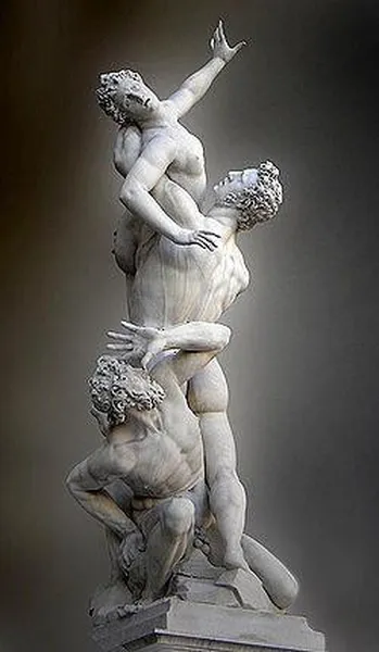 The Rape of the Sabine Women by Giambologna (1574-82), facsimile of the sculpture in the Loggia dei Lanzi in Florence. The title was only assigned after completion.