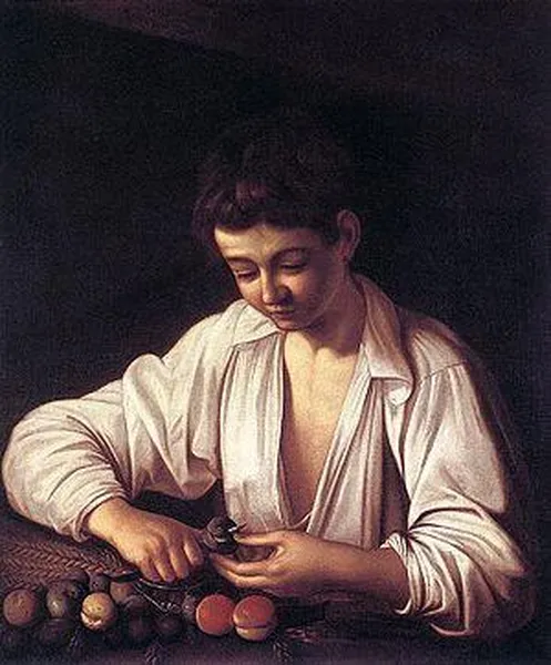 Caravaggio: Boy Peeling Fruit (1592-1593) Oil on canvas, 75.5 cm × 64.4 cm (29.7 in × 25.4 in), Longhi Collection, Rome
