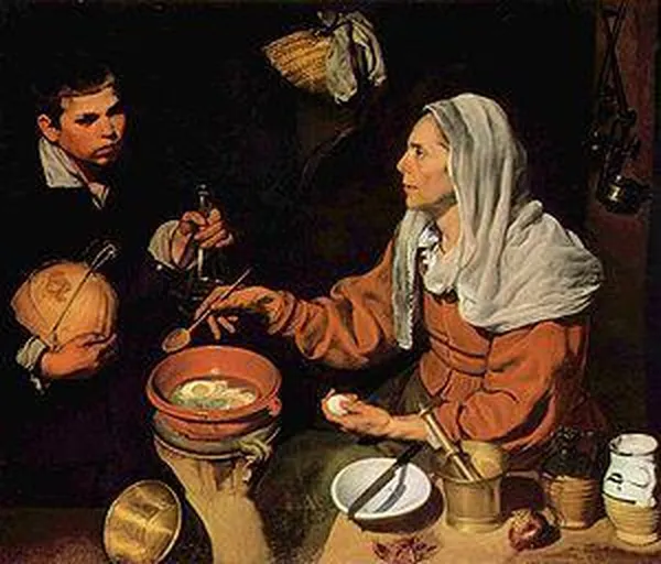 Diego Velázquez: Old Woman Cooking Eggs (1618) Oil on canvas, 99 cm × 169 cm (39 in × 67 in) National Gallery of Scotland, Edinburgh