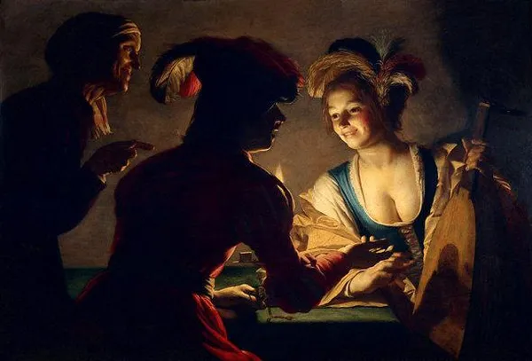 Gerard van Honthorst: The Matchmaker (1625) oil on canvas, 71 cm × 104 cm, Centraal Museum, Utrecht, The Netherlands