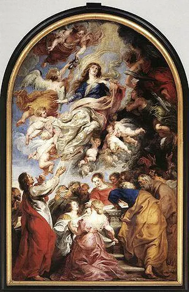 Peter Paul Rubens: Assumption of the Virgin (1626) Oil on panel, 490 cm × 325 cm (190 in × 128 in), Cathedral of Our Lady, Antwerp