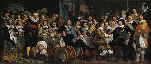 Bartholomeus van der Helst: Banquet of the Amsterdam Civic Guard in Celebration of the Peace of Münster, painted 1648, exhibited at the Rijksmuseum.