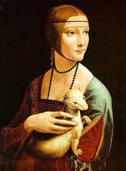 Leonardo da Vinci: Lady with an Ermine (1489-1490), Oil on wood panel, 54 cm × 39 cm (21 in × 15 in), Czartoryski Museum, Kraków