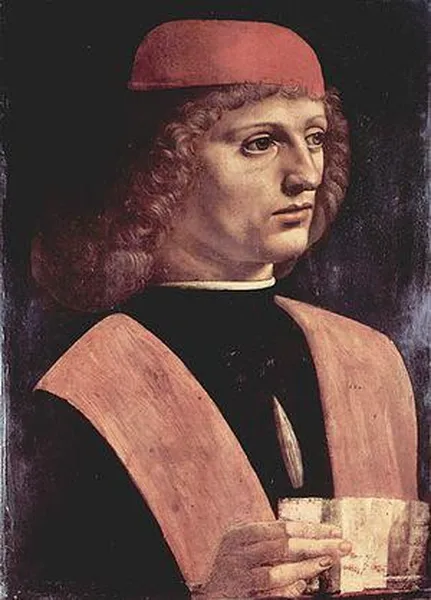 Leonardo da Vinci: Portrait of a Musician(1490), Oil on wood panel, 45 cm × 32 cm (18 in × 13 in), Pinacoteca Ambrosiana, Milan