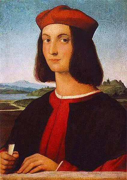Raphael: Portrait of Pietro Bembo (1506) Oil on wood, 54 cm × 69 cm (21 in × 27 in), Museum of Fine Arts, Budapest