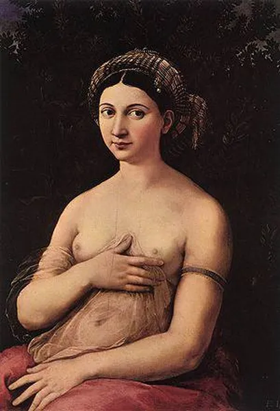 Raphael: Portrait of a Young Woman (1518-1519), Oil on wood, 85 cm × 60 cm (33 in × 24 in), Galleria Nazionale d'Arte Antica, Rome
