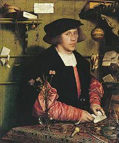 Hans Holbein the Younger; portrait of the Merchant Georg Gisze, 1532. Oil and tempera on oak, Berlin State Museums.