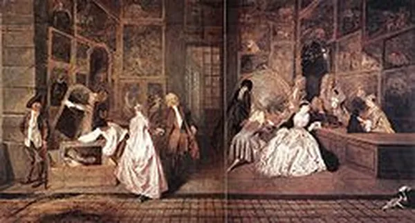 Jean-Antoine Watteau, L'Enseigne de Gersaint (1720-1; Oil on canvas; 163 cm × 308 cm (64 in × 121 in); Charlottenburg Palace, Berlin