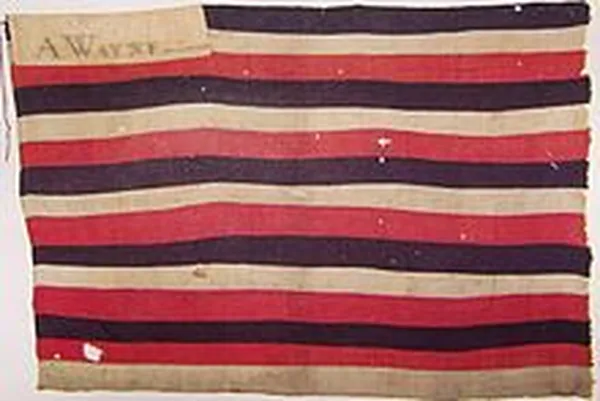 General Anthony Wayne presented this flag to the Miami chief She-Moc-E-Nish at the Treaty of Greenville. It is now held by the State of Indiana.